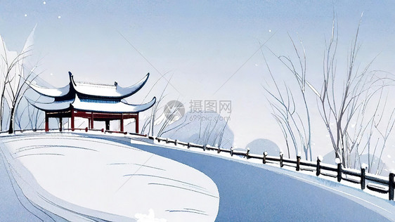 冬季雪景公园凉亭图片