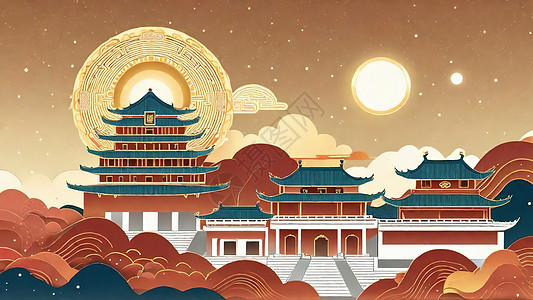 金色辉煌复古古建筑背景图片