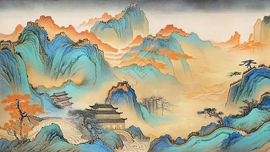 山河古风山水画插画