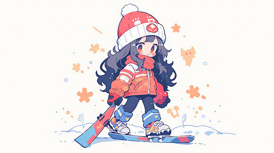 戴着帽子滑雪的卡通女孩图片