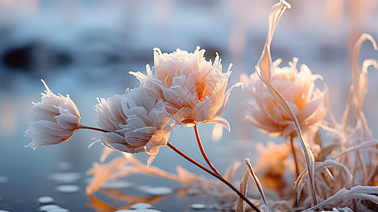 被霜冻过之后的超现实植物花朵图片