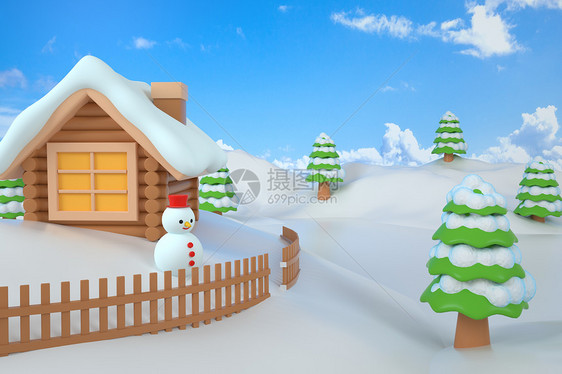 3D立体冬天场景模型图片