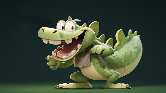 张大嘴微笑的可爱卡通鳄鱼形象图片