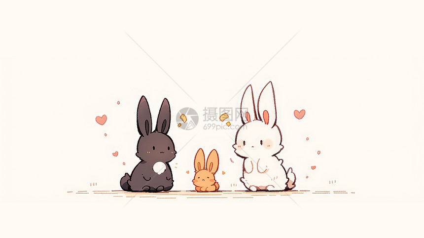 三只可爱的卡通小白兔家庭图片