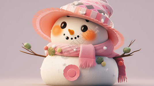 戴粉色帽子可爱的卡通小雪人图片