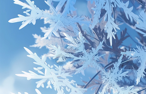 冬天蓝天下很多漂亮的白色卡通雪花图片
