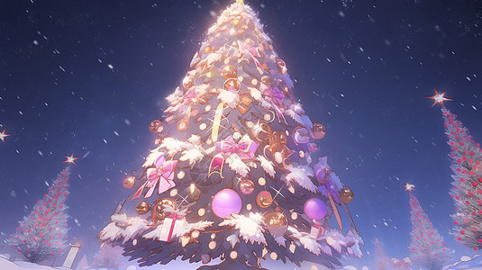 夜晚华丽漂亮的卡通圣诞树图片