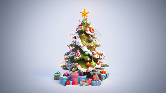 有很多礼物盒子的立体卡通圣诞树图片