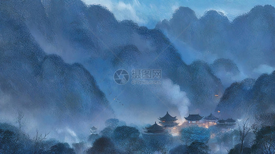 烟青色山脉风景图片