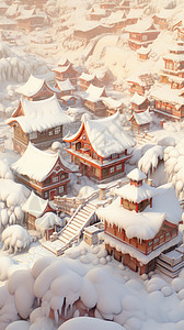 被雪覆盖的卡通村落图片