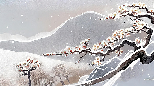 冬季下雪盛开的梅花图片