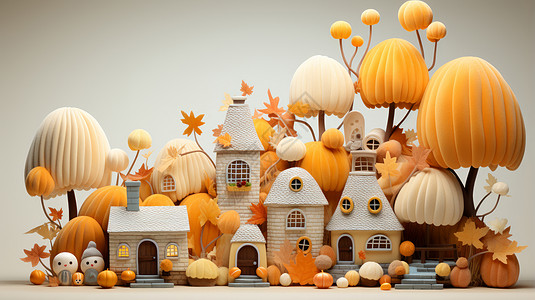 秋天各种可爱的卡通小房子与蘑菇图片