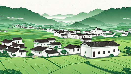 田园建筑田园乡村风光白色建筑插画