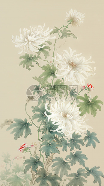 一株白色漂亮的盛开的卡通菊花图片