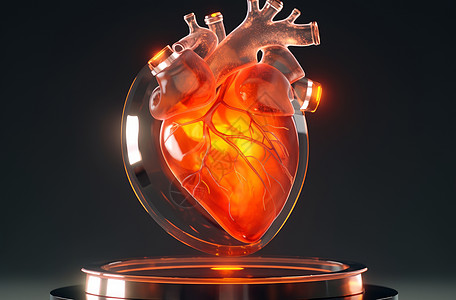 红色科技感红色立体未来科技人工心脏插画