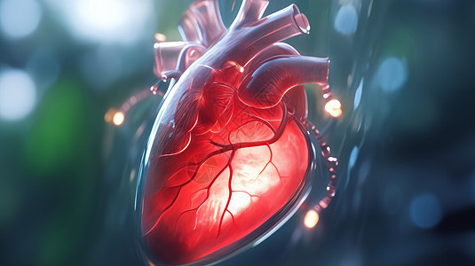 红色立体科技感人工心脏图片