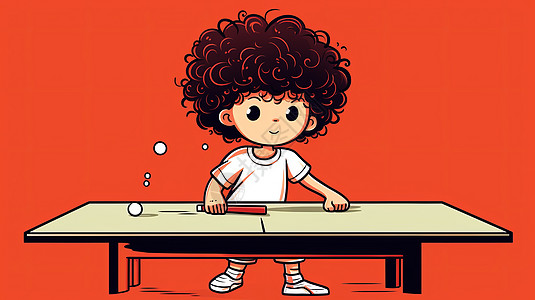 在乒乓球台旁的卷发卡通人物图片