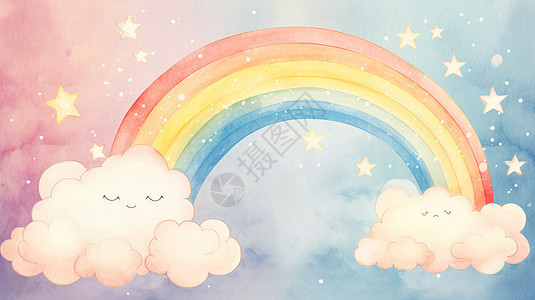 可爱的卡通彩虹与云朵儿童插画图片