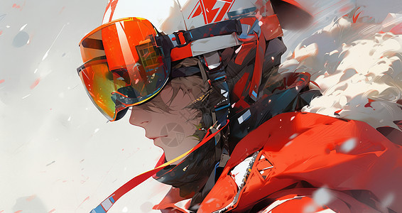 头戴护目镜穿红色滑雪服的卡通青年图片