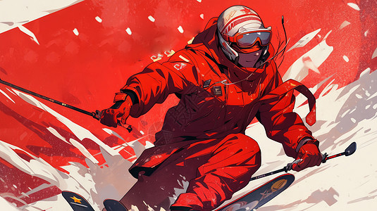 雪中人物正在滑雪的卡通运动员插画