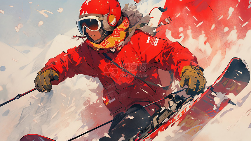 戴头盔滑雪的卡通运动员图片