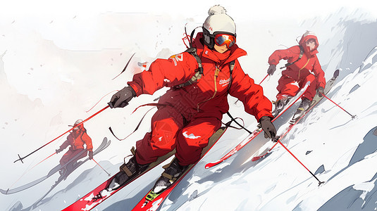穿红色滑雪服的卡通运动员图片