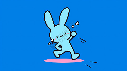 蓝色开心走路的卡通兔子图片
