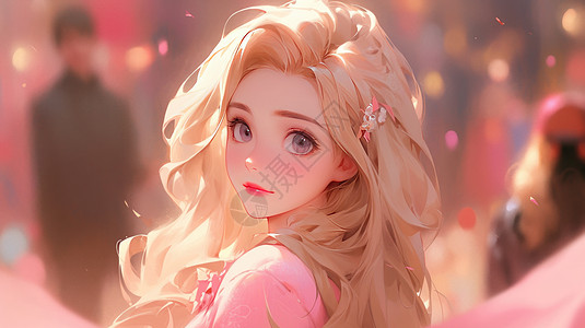 粉色芭比娃娃金发时尚卡通女孩插画