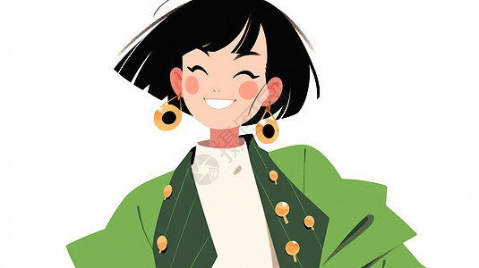 开心笑穿绿色外套的卡通女孩图片