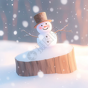 冬天大雪中可爱的卡通小雪人图片