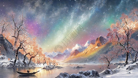 暴风雪中星星闪烁的极光图片