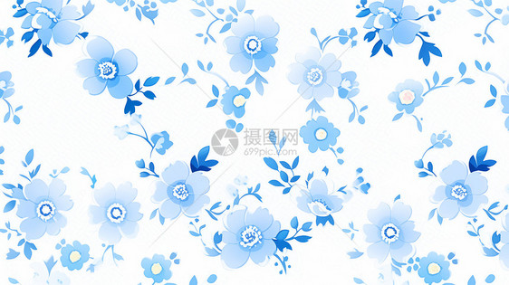 蓝色卡通花朵小清新图案图片