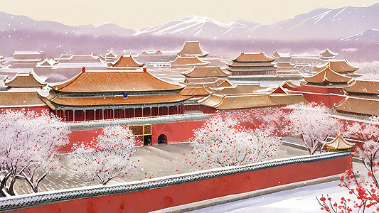 北京下雪的宫殿古建筑背景图片