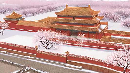 冬天北京雪中的宫殿古建筑图片