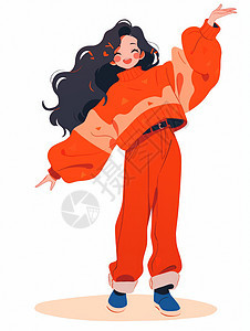 穿橙色服装开心笑的卡通女孩图片