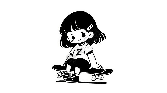坐在滑板车上戴着发卡的卡通女孩图片