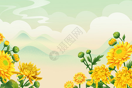 国潮中式创意菊花背景图片