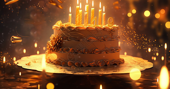 点燃蜡烛华丽的卡通生日蛋糕图片