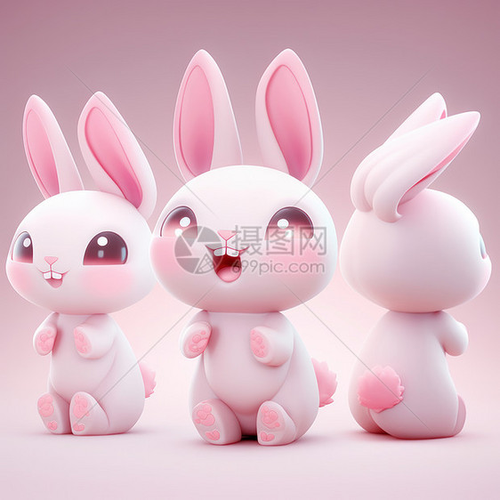 粉色可爱的立体卡通兔子图片