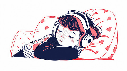 躺在沙发上慵懒的听音乐的卡通人物图片