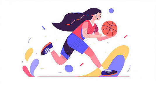 运动的卡通女孩在打篮球图片