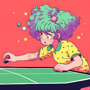 打桌球运动的卡通女孩图片