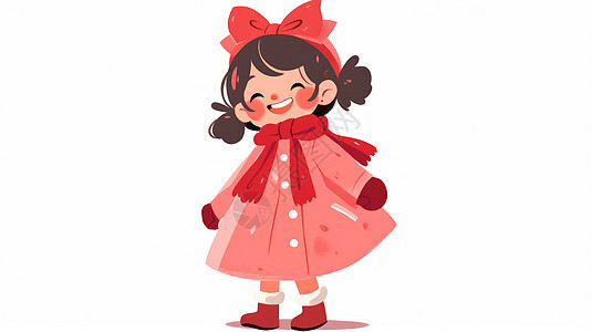 头戴红色蝴蝶结开心笑的可爱卡通女孩背景图片