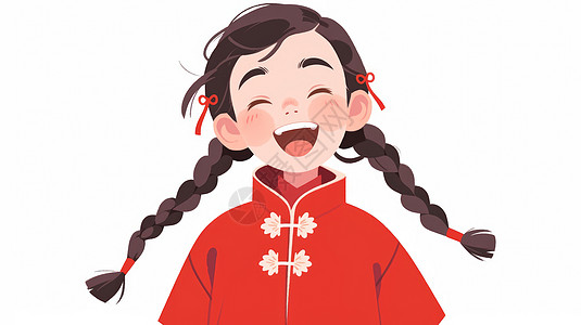 穿喜庆红色传统服装的可爱卡通女孩图片