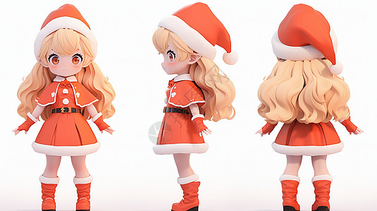 圣诞节穿着圣诞装可爱的立体卡通女孩IP图片