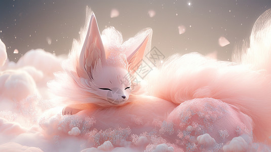毛茸茸的粉色立体卡通小狐狸背景图片