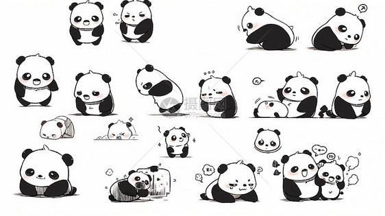 可爱的卡通熊猫各种动作表情图片