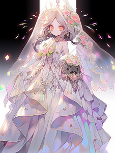 fugu婚纱拿着骷髅花束漂亮的卡通幽灵公主插画