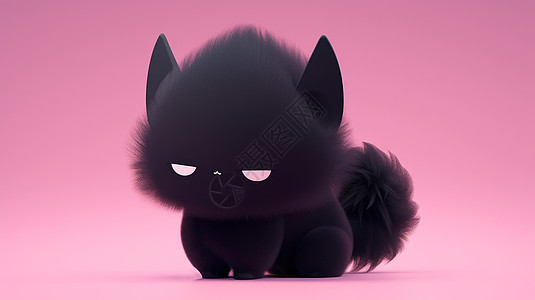 不太高兴的黑色毛茸茸可爱卡通猫图片