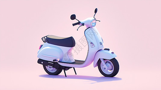 淡粉色背景上立体可爱的卡通踏板车图片